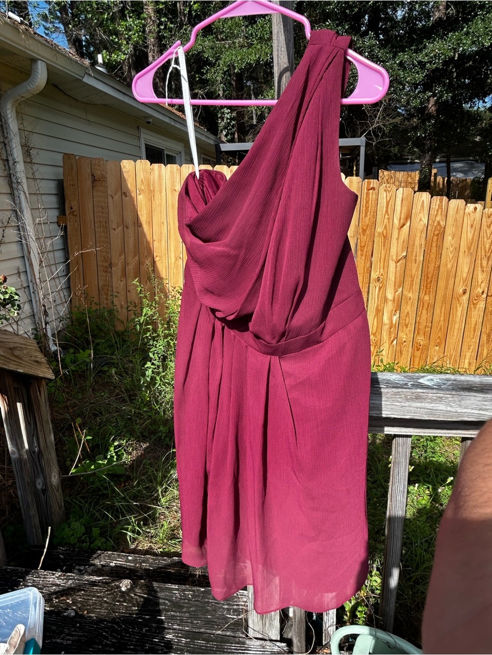 Size 14 David's Bridal One-Shoulder Wine/Maroon Cocktail Dress